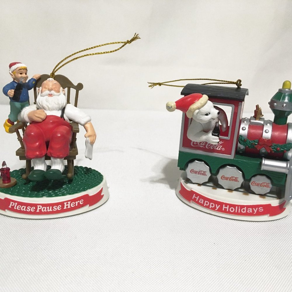 (BUNDLE) Coca Cola Christmas Santa & Elf and Polar Bear Musical Ornaments